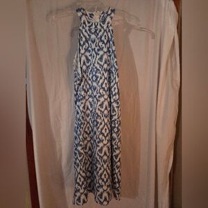 Blue and White Halter Patterned Dress